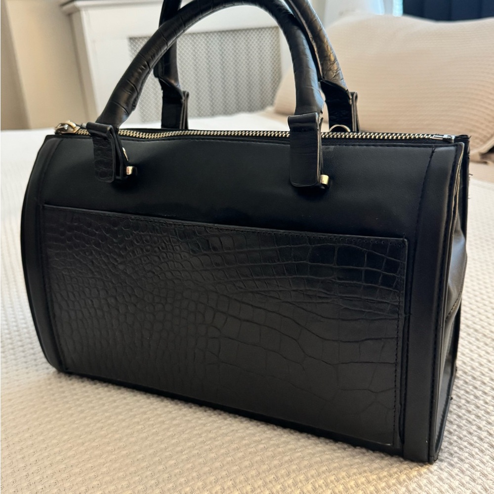 Zara Black Crocodile-Embossed Handbag